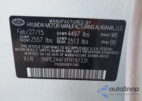 2015 Hyundai Sonata Se из США, поврежденный, VIN 5NPE24AFXFH197331